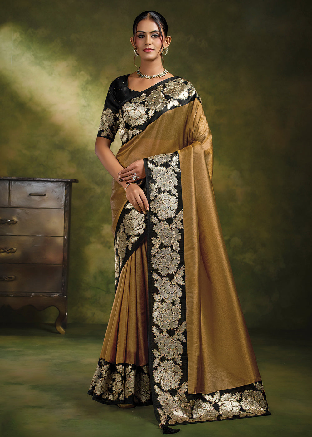 Buy Now Mustard Organza Tissue Silk Festive Wear Saree Set Online in US, UK, Canada, France, Germany, Denmark, Sweden, Austria, Australia & Worldwide at Empress.