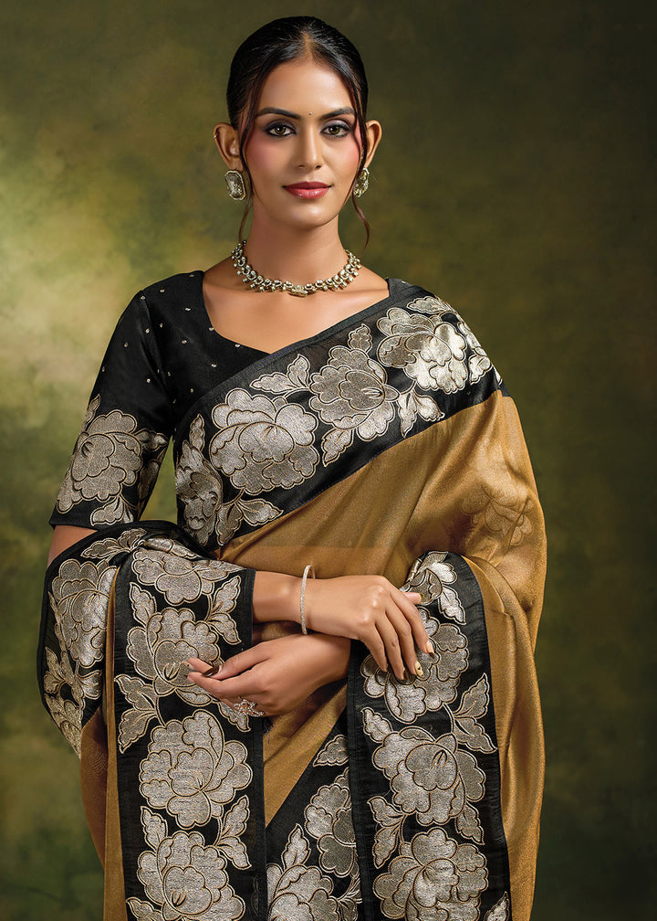 Buy Now Mustard Organza Tissue Silk Festive Wear Saree Set Online in US, UK, Canada, France, Germany, Denmark, Sweden, Austria, Australia &amp; Worldwide at Empress.