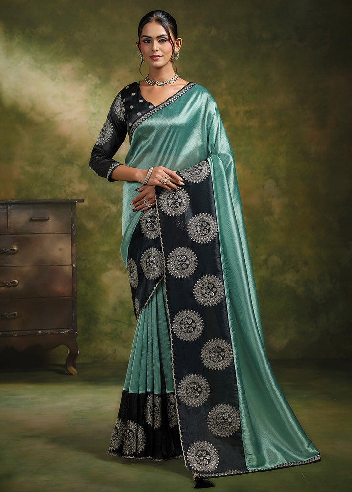 Buy Now Sea Green Organza Tissue Silk Festive Wear Saree Set Online in US, UK, Canada, France, Germany, Denmark, Sweden, Austria, UAE &amp; Worldwide at Empress.