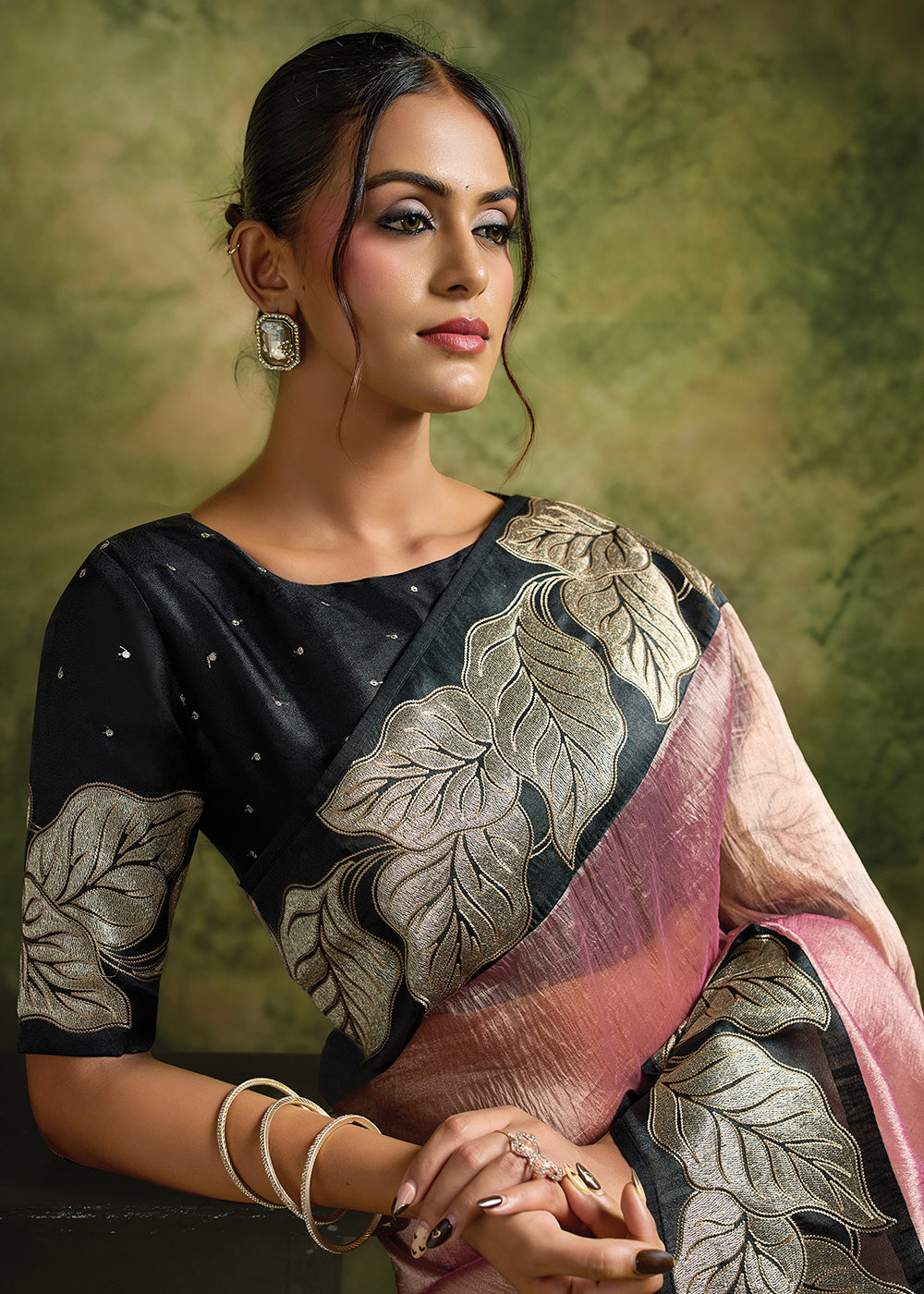 Buy Now Dusty Pink Organza Tissue Silk Festive Wear Saree Set Online in US, UK, Canada, France, Germany, Denmark, Sweden, Austria, UAE & Worldwide at Empress.