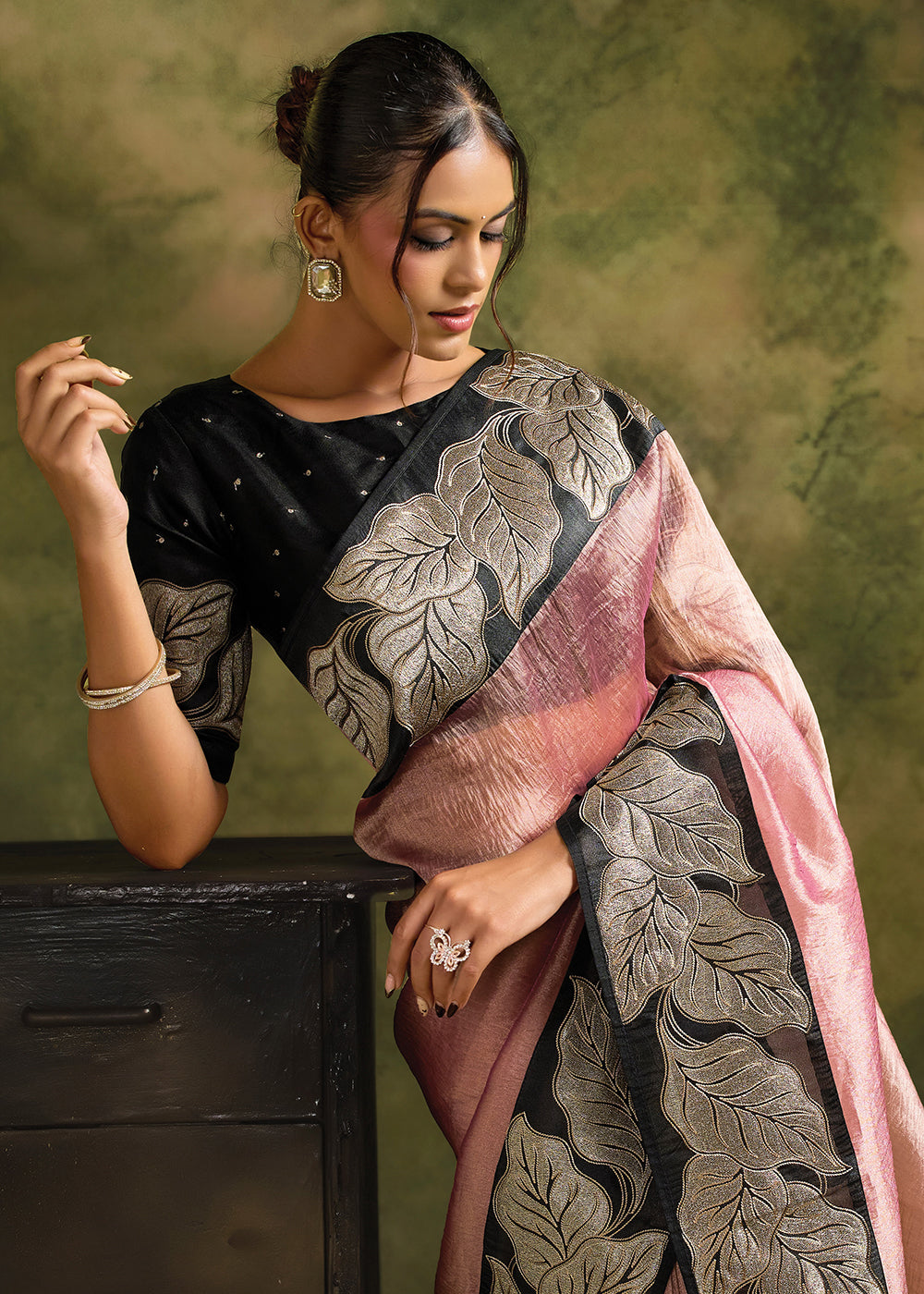 Buy Now Dusty Pink Organza Tissue Silk Festive Wear Saree Set Online in US, UK, Canada, France, Germany, Denmark, Sweden, Austria, UAE &amp; Worldwide at Empress.