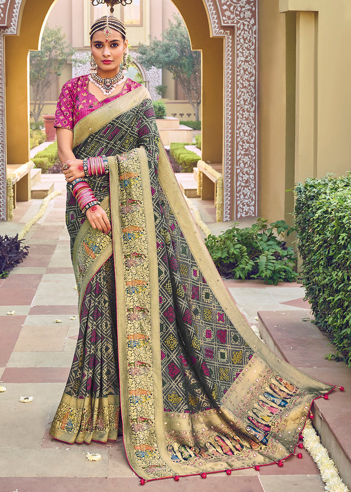 Buy Now Pure Georgette Viscose Dark Grey Wedding Traditional Saree Online in USA, UK, Canada & Worldwide at Empress Clothing. 