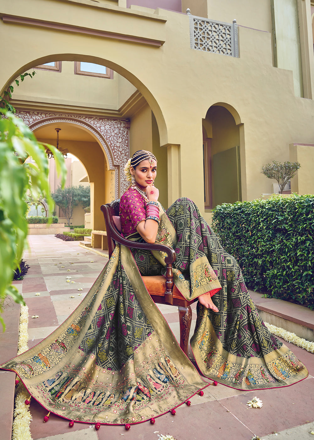 Buy Now Pure Georgette Viscose Dark Grey Wedding Traditional Saree Online in USA, UK, Canada & Worldwide at Empress Clothing. 