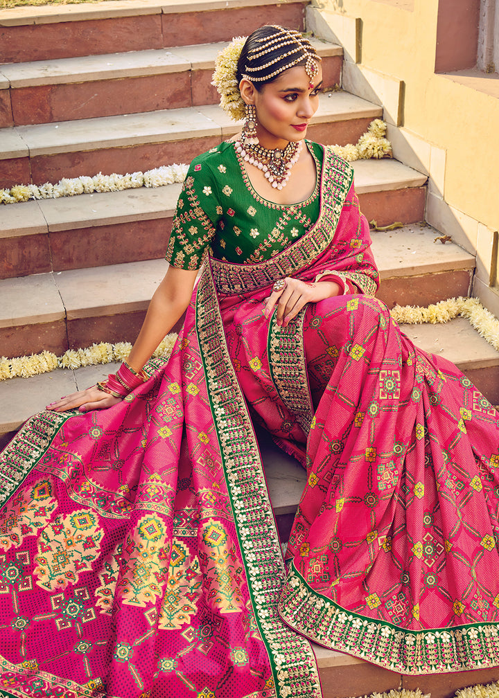 Buy Now Bandhej Patola Pure Silk Pink Wedding Traditional Saree Online in USA, UK, Canada & Worldwide at Empress Clothing. 