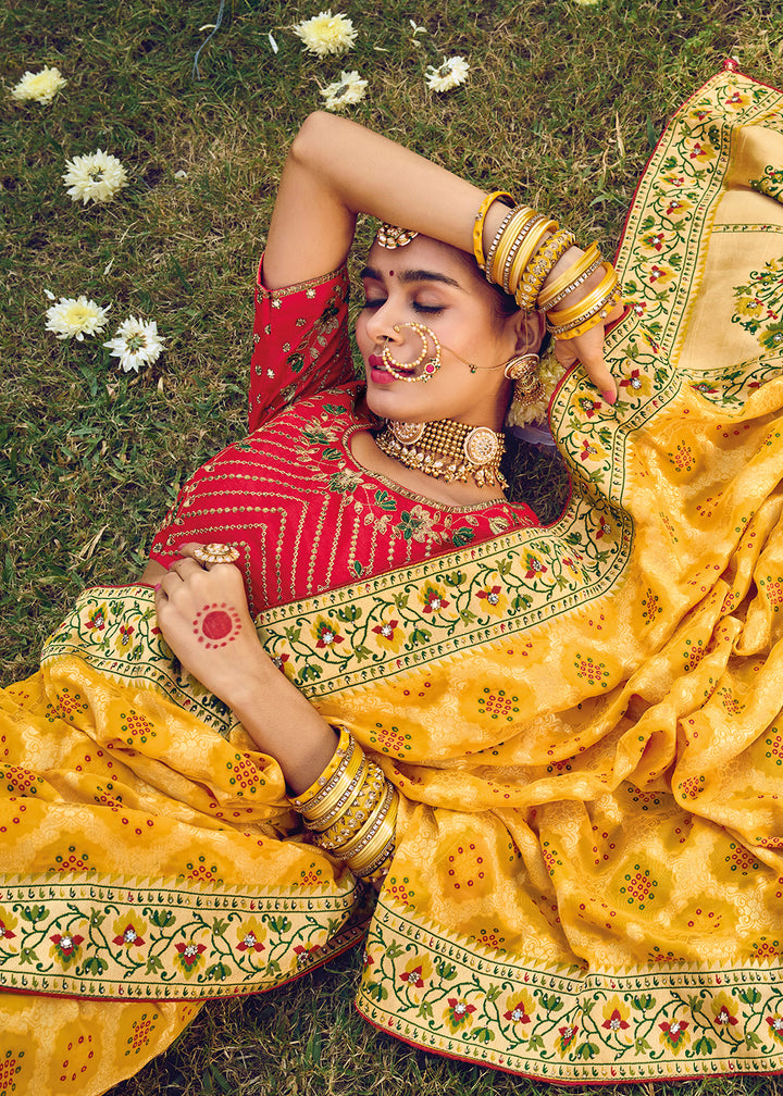 Buy Now Pure Georgette Viscose Yellow Wedding Traditional Saree Online in USA, UK, Canada & Worldwide at Empress Clothing. 