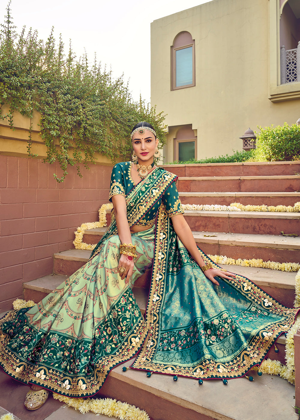Buy Now Patna Patola Pure Silk Fern Green Wedding Traditional Saree Online in USA, UK, Canada & Worldwide at Empress Clothing. 