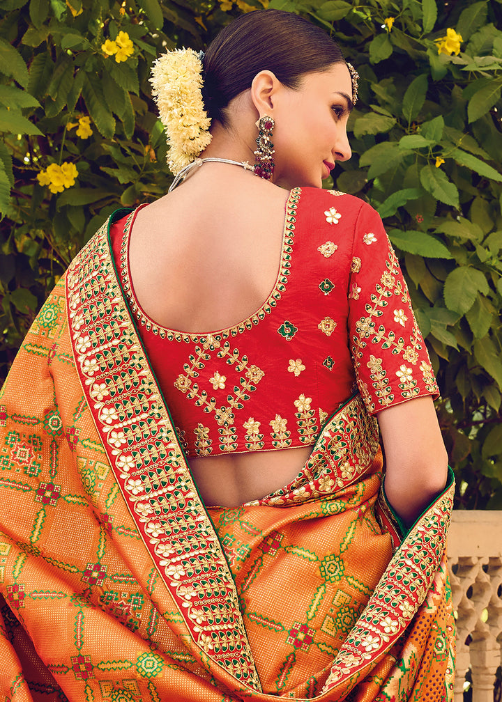Buy Now Bandhej Patola Pure Silk Orange Wedding Traditional Saree Online in USA, UK, Canada & Worldwide at Empress Clothing.