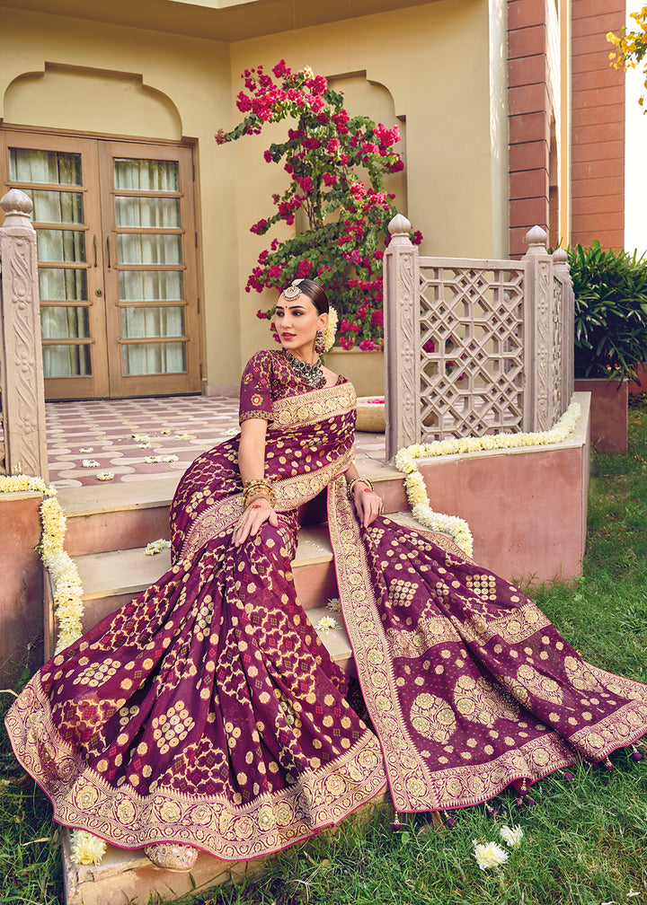 Buy Now Pure Georgette Viscose Deep Purple Wedding Traditional Saree Online in USA, UK, Canada & Worldwide at Empress Clothing. 