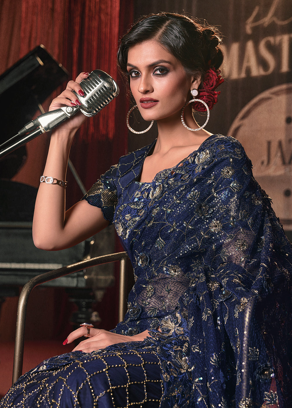 Shop Now Wedding Party Blue Net Embroidered Designer Saree from Empress Clothing in USA, UK, Canada & Worldwide. 