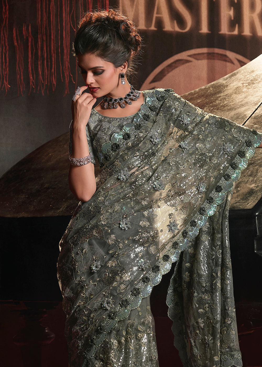 Shop Now Wedding Party Mehndi Green Net Embroidered Designer Saree from Empress Clothing in USA, UK, Canada & Worldwide. 