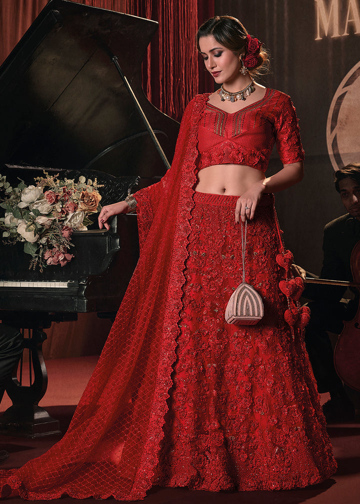 Wedding Party Red Net Embroidered Designer Lehenga Choli