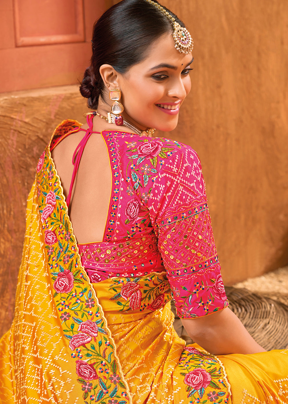 Buy Now Mustard Hand Work Embroidered Traditional Banarasi Silk Saree Online in USA, UK, Canada & Worldwide at Empress Clothing.