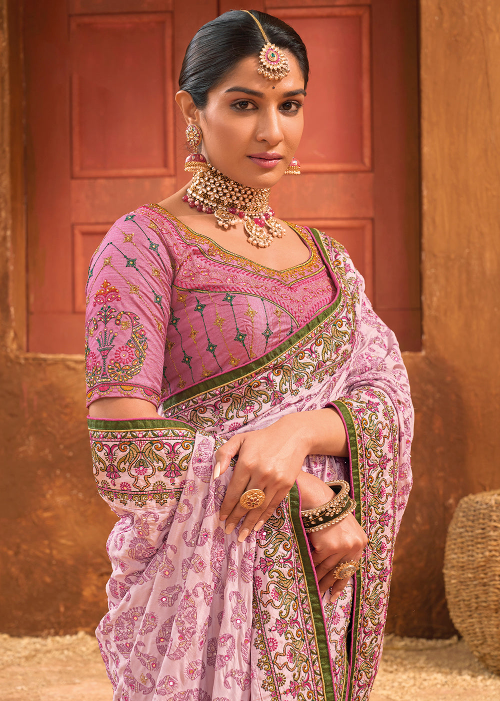 Buy Now Pink Hand Work Embroidered Traditional Banarasi Silk Saree Online in USA, UK, Canada & Worldwide at Empress Clothing.