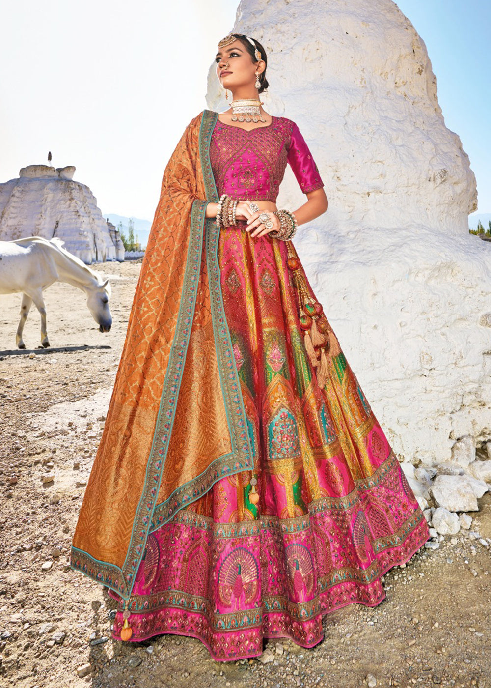 Buy Silk Indian Wedding Wear Lehenga Choli In Dark Pink Color Online -  LLCV01948