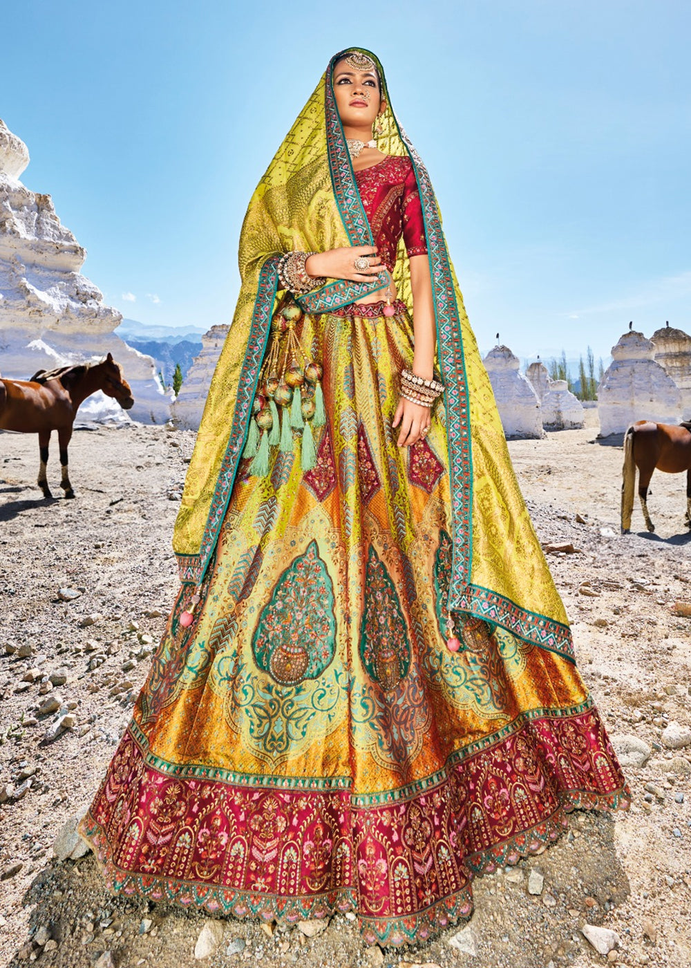 Buy Now Traditional Green Banarasi Silk Embroidered Bridal Lehenga Choli Online in USA, UK, Canada & Worldwide at Empress Clothing. 