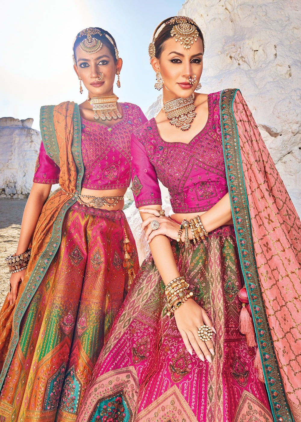 Buy Now Traditional Rani Pink Banarasi Silk Embroidered Bridal Lehenga Choli Online in USA, UK, Canada & Worldwide at Empress Clothing. 