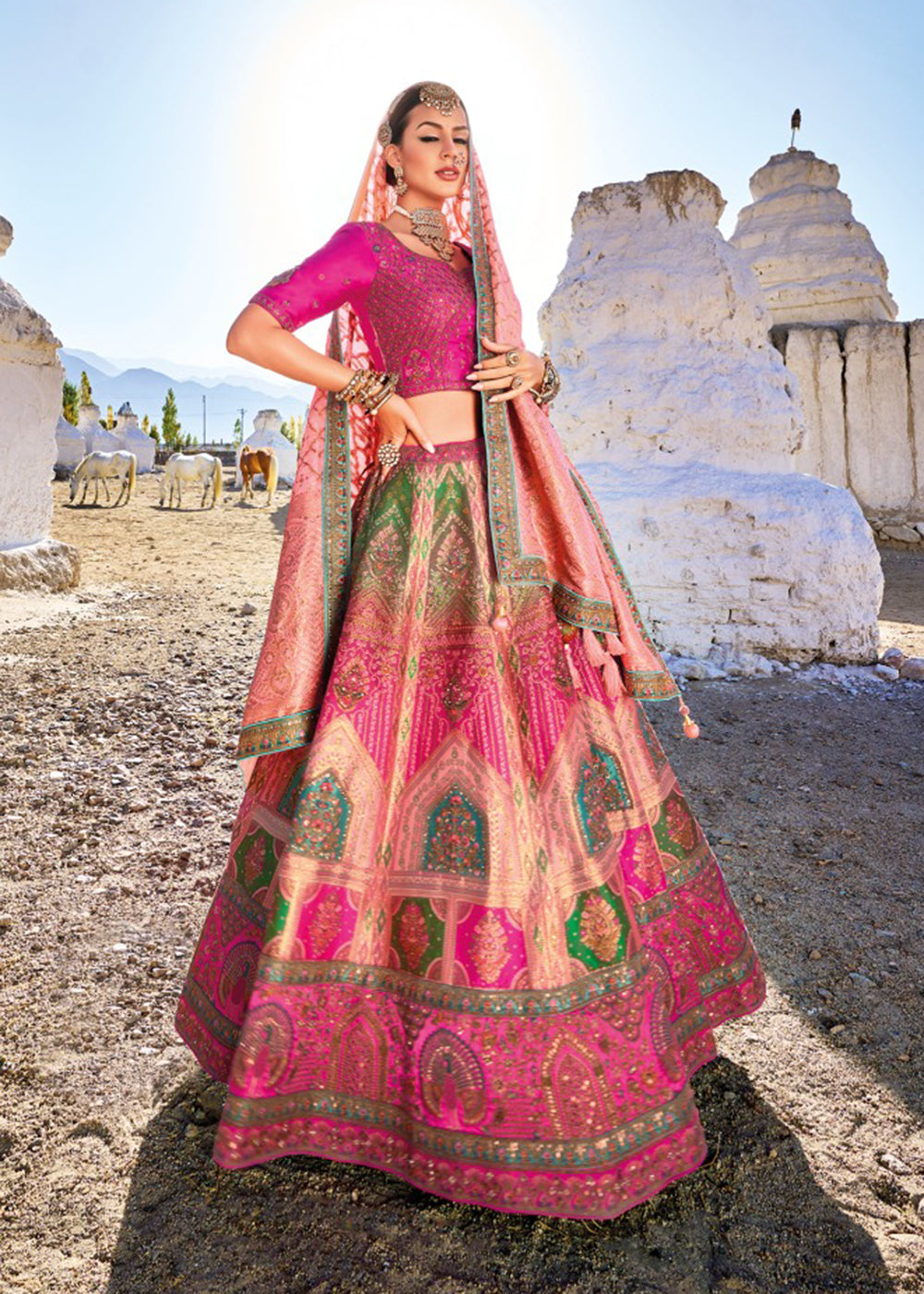 Engaging Rani Pink And Rose Pink Banarsi Silk Bridal Lehenga Choli – Ethnic  Hub