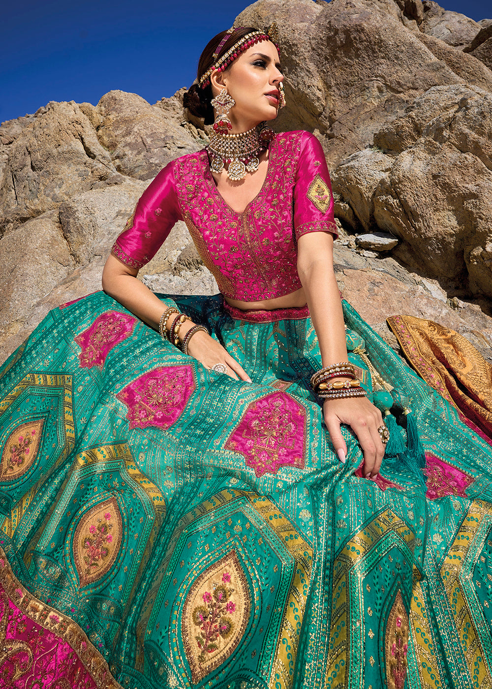 Buy Opulent Turquoise Sequins Georgette Functions Wear Lehenga Choli Online  At Zeel Clothing