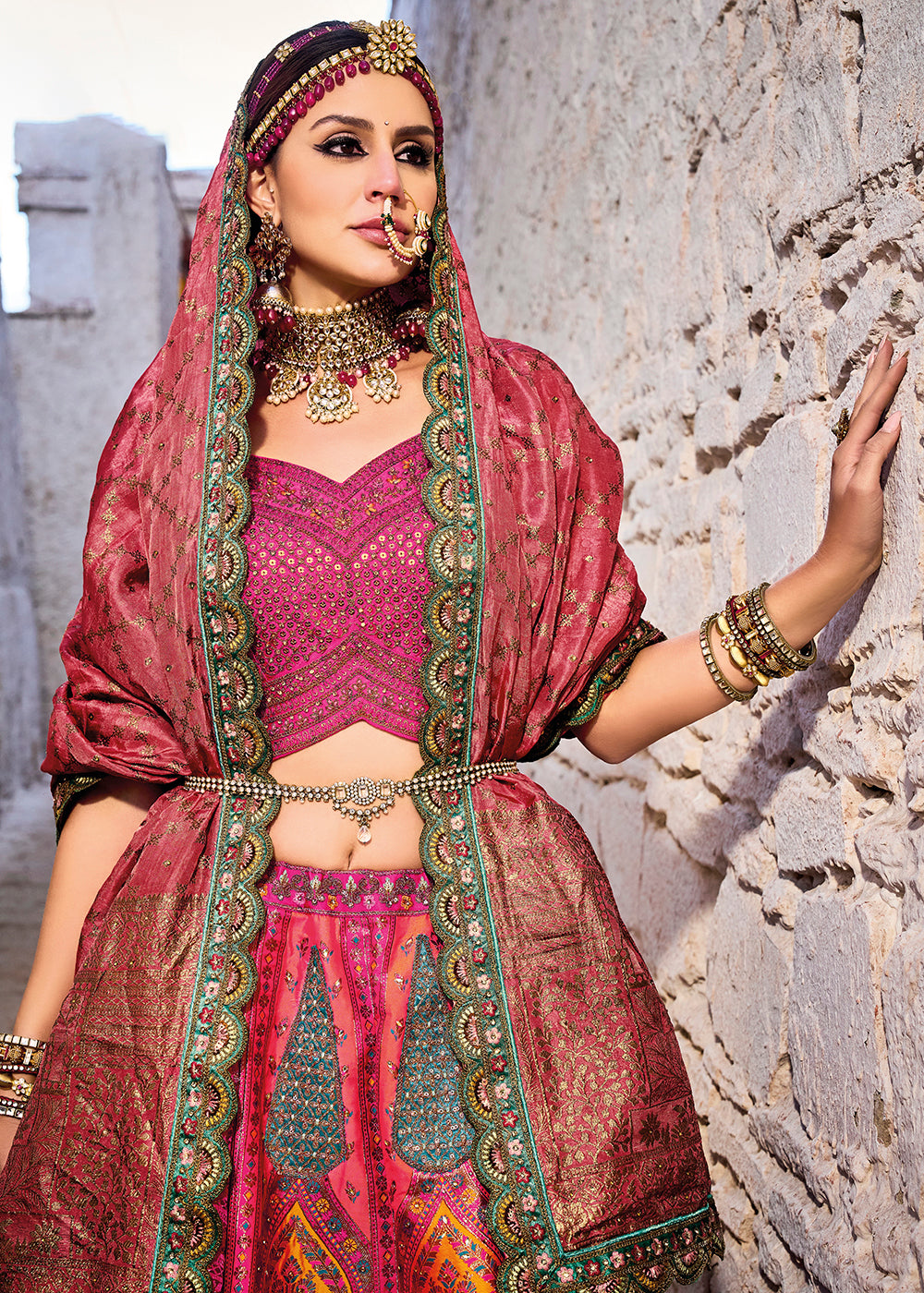 Buy Now Rani Pink Designer Style Embroidered Traditional Lehenga Choli Online in USA, UK, Canada & Worldwide at Empress Clothing.