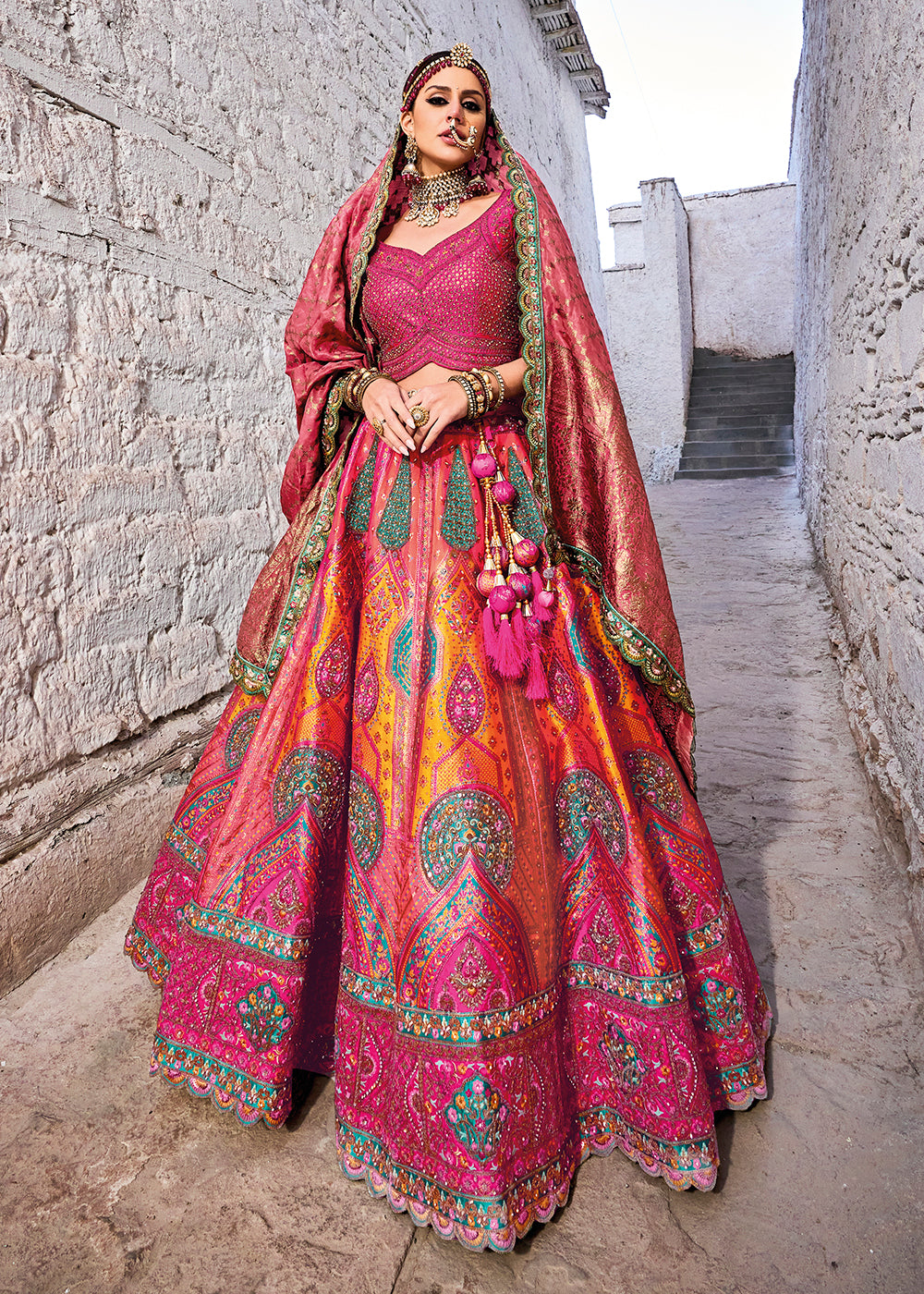 Buy Now Rani Pink Designer Style Embroidered Traditional Lehenga Choli Online in USA, UK, Canada & Worldwide at Empress Clothing.