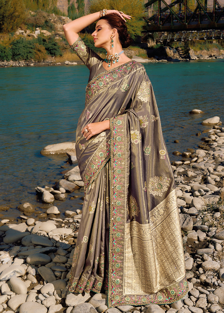 Buy Now Stunning Brown Banarasi Pure Zari Fabric Designer Saree Online in USA, UK, Canada & Worldwide at Empress Clothing. 