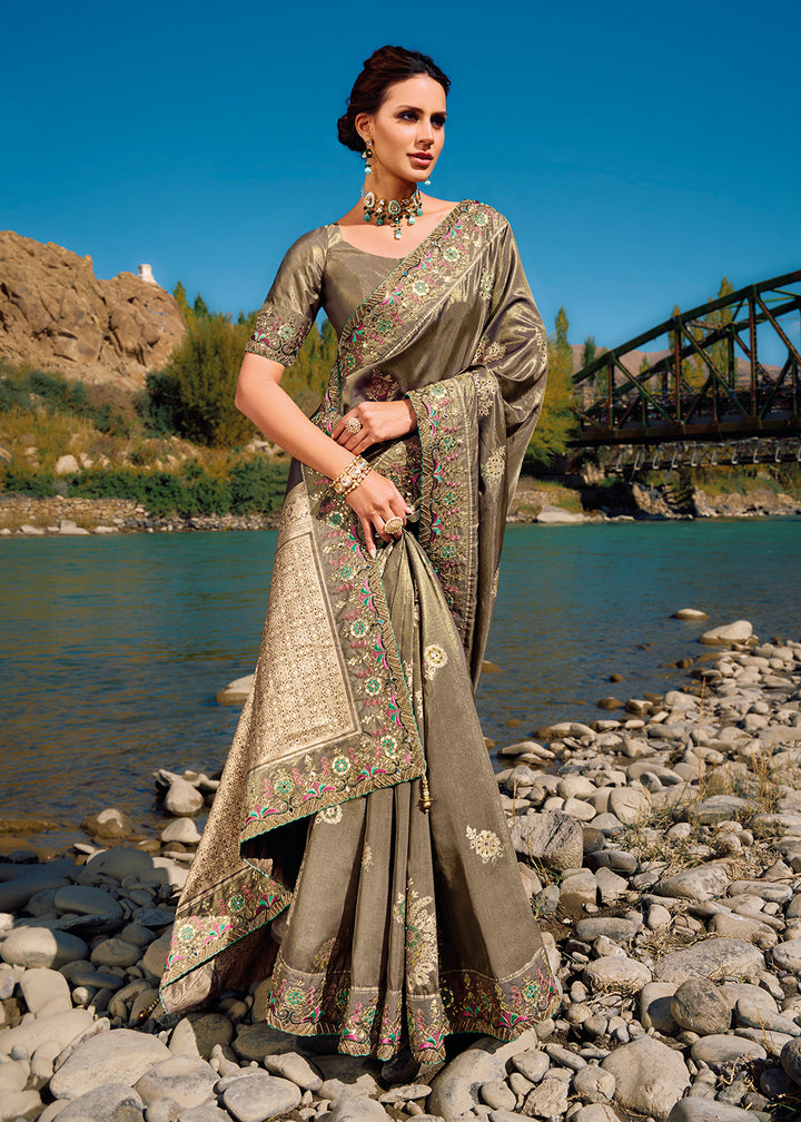 Buy Now Stunning Brown Banarasi Pure Zari Fabric Designer Saree Online in USA, UK, Canada & Worldwide at Empress Clothing. 