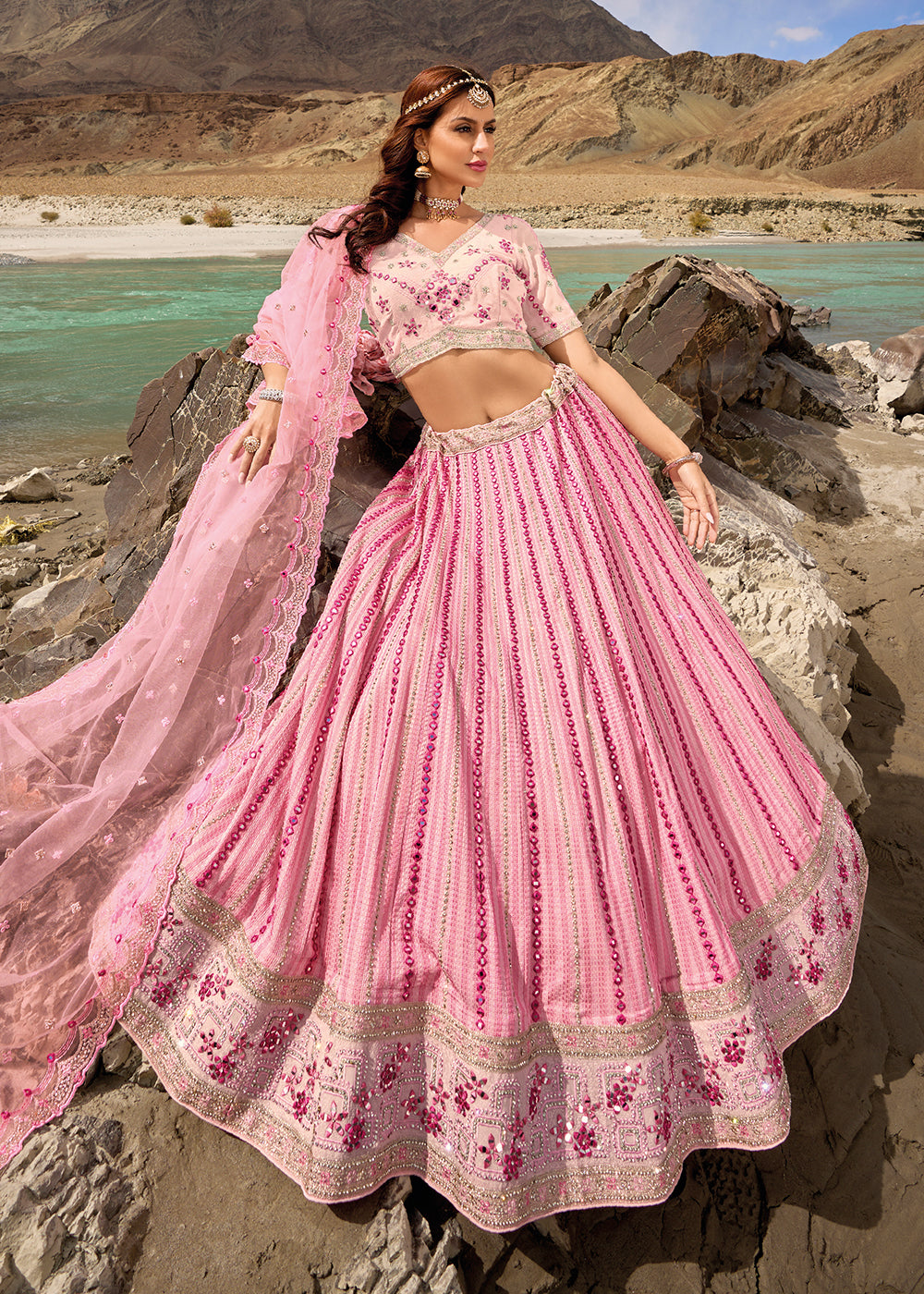 Buy Now Pink Embroidered Pure Georgette Designer Bridal Lehenga Choli Online in USA, UK, Canada & Worldwide at Empress Clothing. 