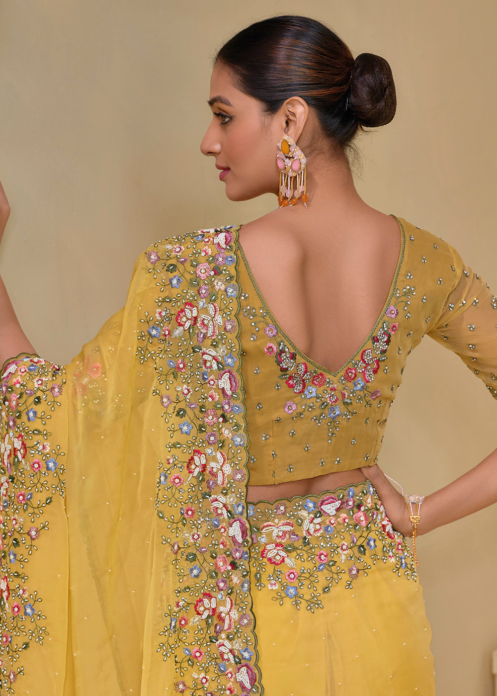 Buy Now Mustard Banarasi Silk Embroidered Designer Saree Online in USA, UK, France, Germany, Canada & Worldwide at Empress Clothing