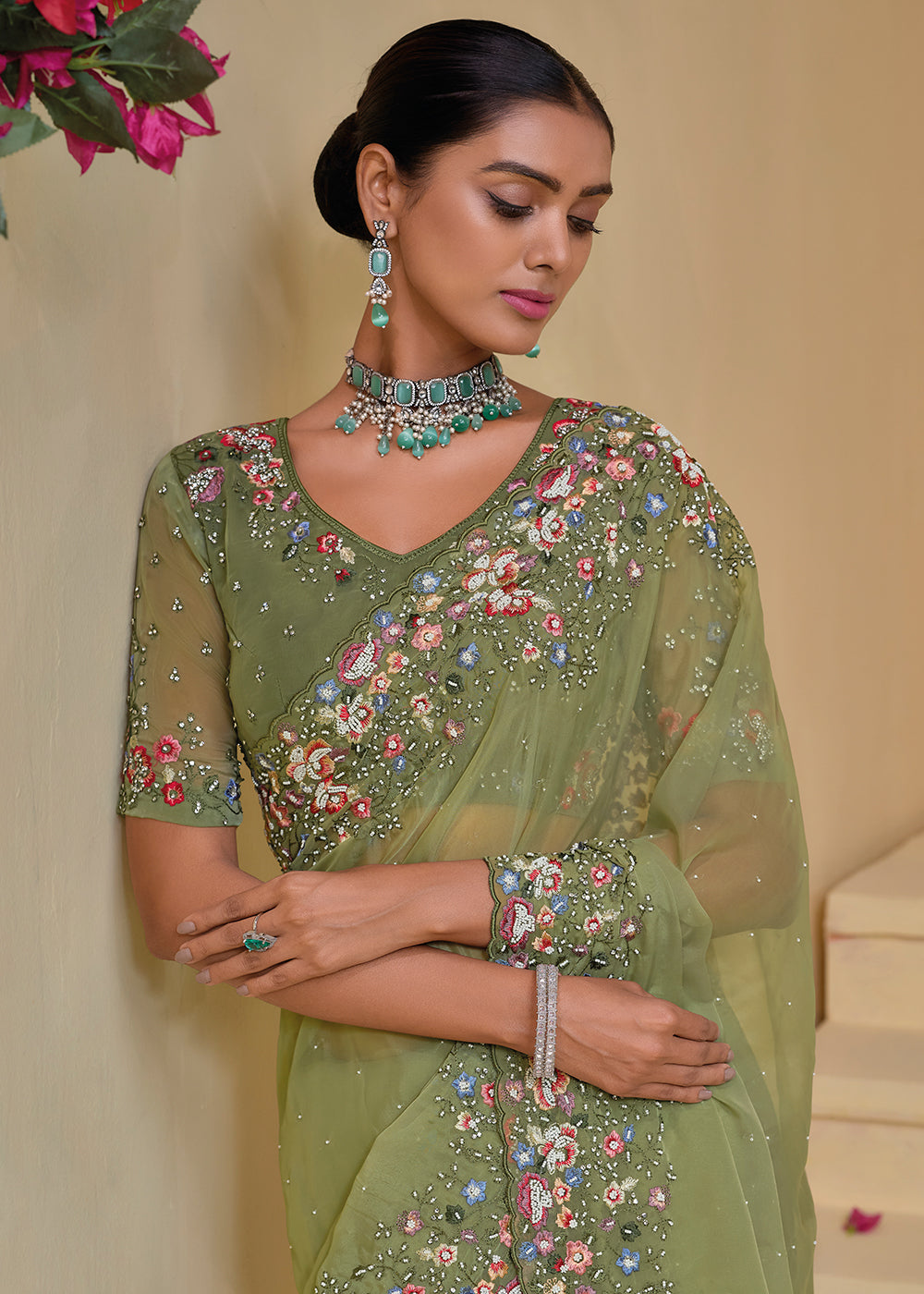 Buy Now Pista Green  Banarasi Silk Embroidered Designer Saree Online in USA, UK, France, Germany, Canada & Worldwide at Empress Clothing. 