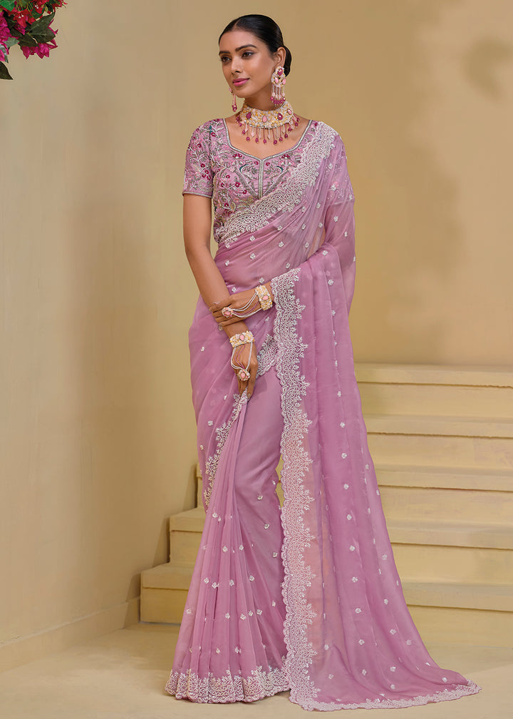 Buy Now Pink Banarasi Silk Embroidered Designer Saree Online in USA, UK, France, Germany, Canada & Worldwide at Empress Clothing. 