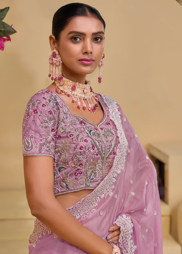 Buy Now Pink Banarasi Silk Embroidered Designer Saree Online in USA, UK, France, Germany, Canada & Worldwide at Empress Clothing. 