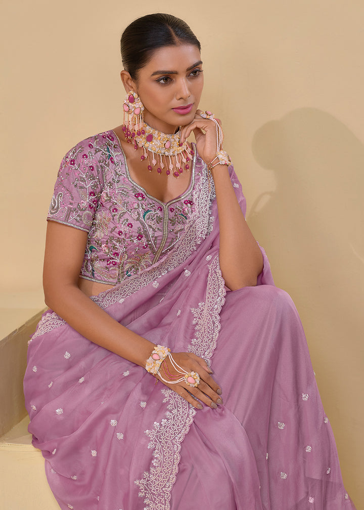 Buy Now Pink Banarasi Silk Embroidered Designer Saree Online in USA, UK, France, Germany, Canada & Worldwide at Empress Clothing. 