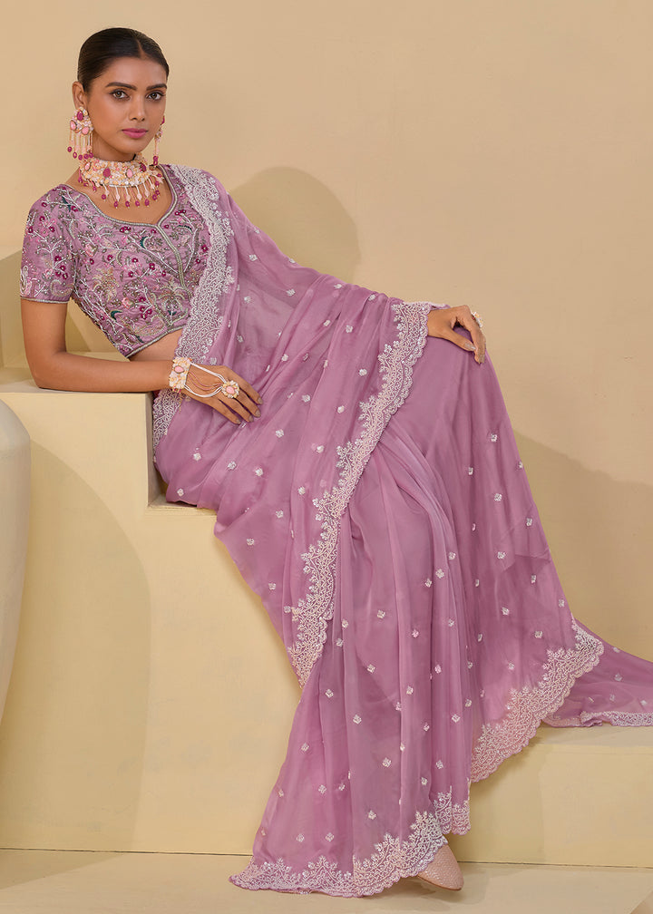 Buy Now Pink Banarasi Silk Embroidered Designer Saree Online in USA, UK, France, Germany, Canada & Worldwide at Empress Clothing. 