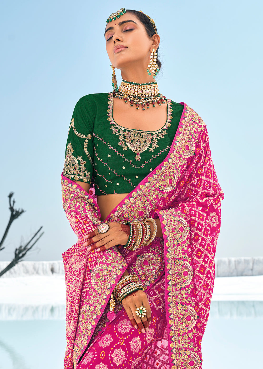 Buy Now Attractive Rani Georgette Wedding Bandhani Patola Saree Online in Canada, UK, France, Germany, UAE, USA & Worldwide at Empress Clothing. 