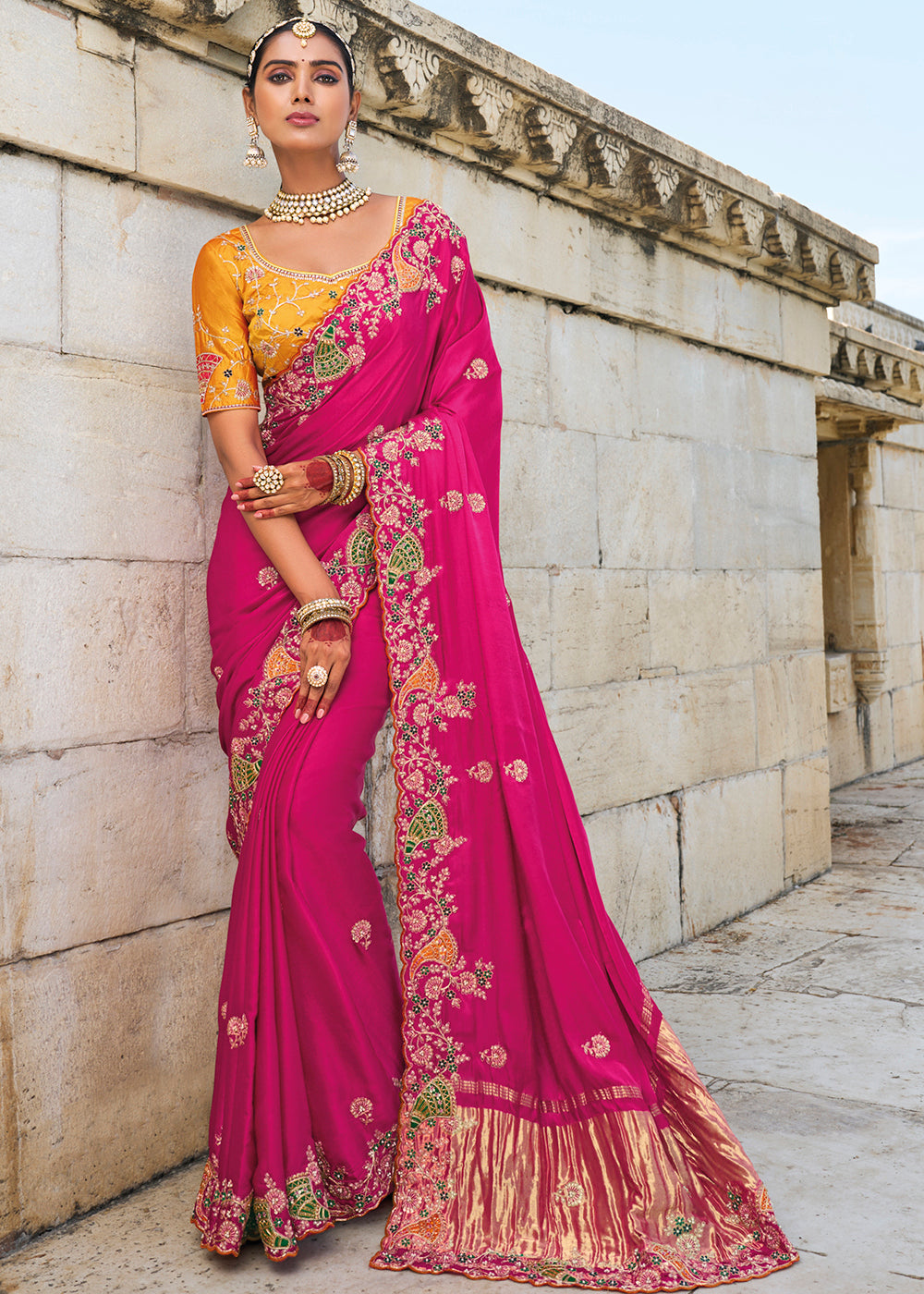 Buy Now Tempting Rani Satin Gajji Designer Traditional Saree Online in Canada, UK, France, Germany, UAE, USA & Worldwide at Empress Clothing. 