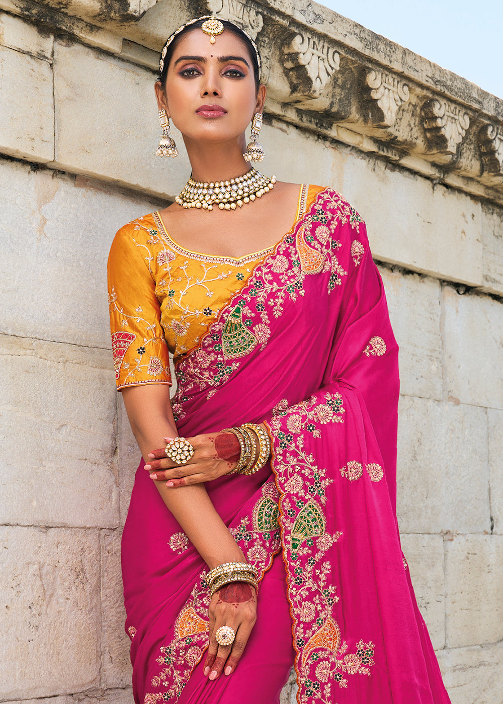 Buy Now Tempting Rani Satin Gajji Designer Traditional Saree Online in Canada, UK, France, Germany, UAE, USA & Worldwide at Empress Clothing. 