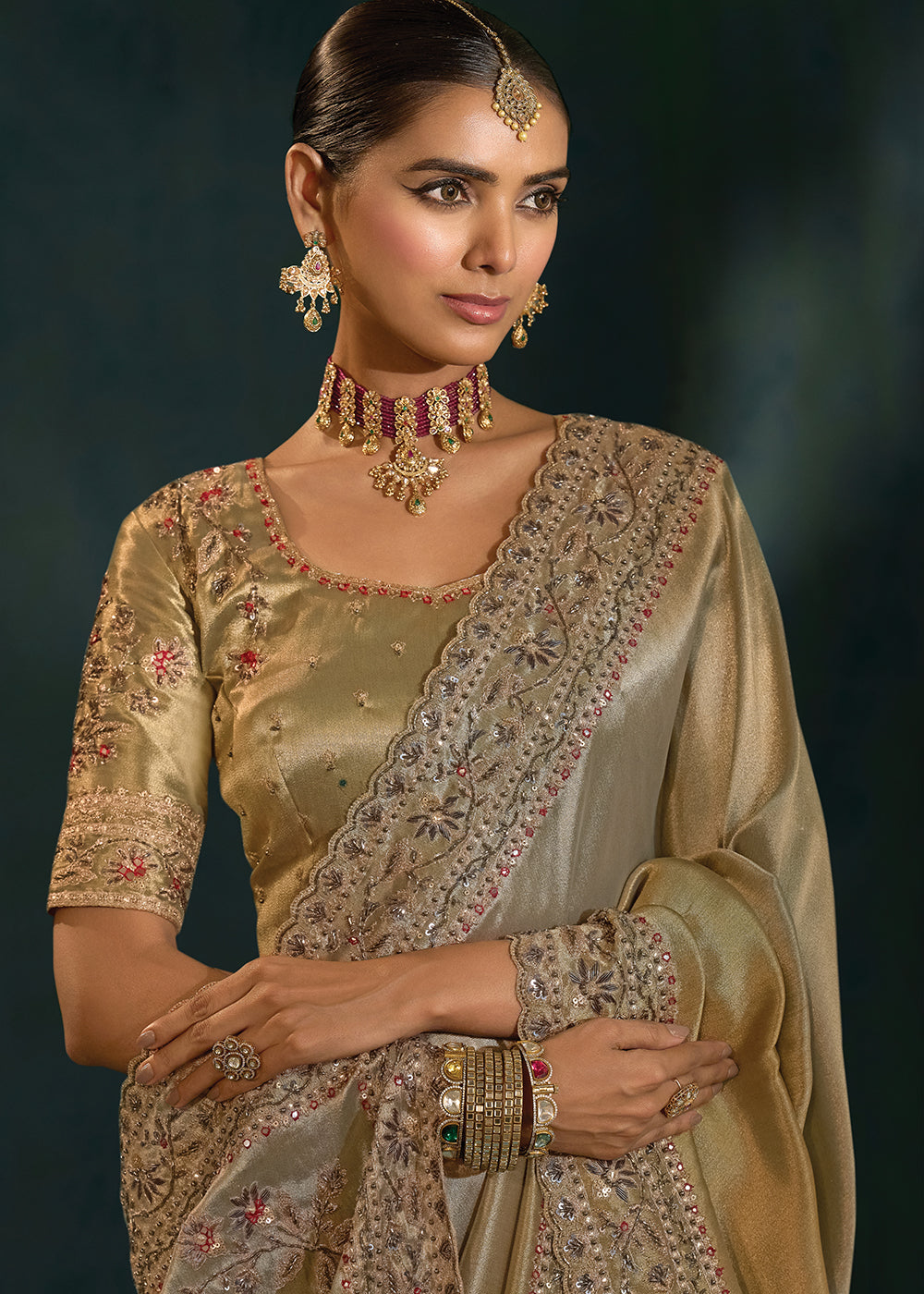 Buy Grey Cut Dana & Mirror Work Designer Saree Online in US, UK, Canada, France, Germany, Italy, Denmark, Singapore, Belgium, UAE & Worldwide at Empress.