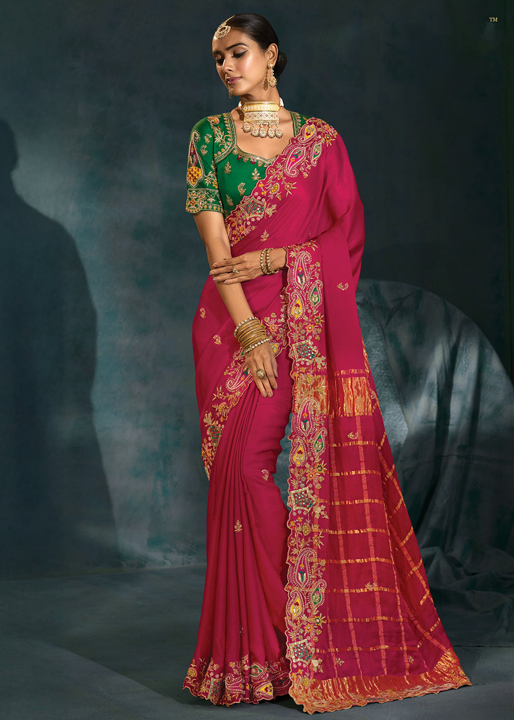 Buy Rani Cut Dana & Mirror Work Designer Saree Online in US, UK, Canada, France, Germany, Italy, Denmark, Singapore, Belgium, UAE & Worldwide at Empress.