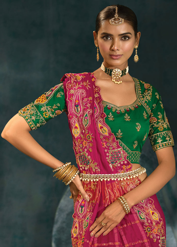 Buy Rani Cut Dana & Mirror Work Designer Saree Online in US, UK, Canada, France, Germany, Italy, Denmark, Singapore, Belgium, UAE & Worldwide at Empress.