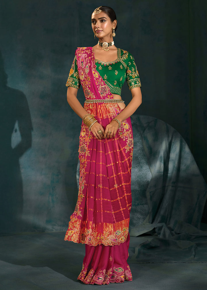 Buy Rani Cut Dana & Mirror Work Designer Saree Online in US, UK, Canada, France, Germany, Italy, Denmark, Singapore, Belgium, UAE & Worldwide at Empress.