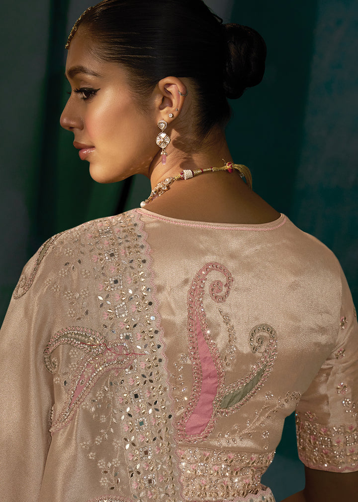 Buy Rose Gold Cut Dana & Mirror Work Designer Saree Online in US, UK, Canada, France, Germany, Italy, Denmark, Singapore, Belgium, UAE & Worldwide at Empress.