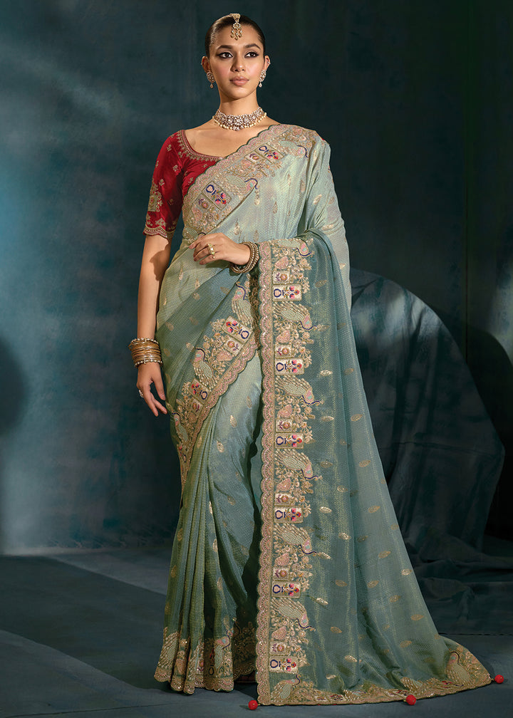 Buy Gray Cut Dana & Mirror Work Designer Saree Online in US, UK, Canada, France, Germany, Italy, Denmark, Singapore, Belgium, UAE & Worldwide at Empress.