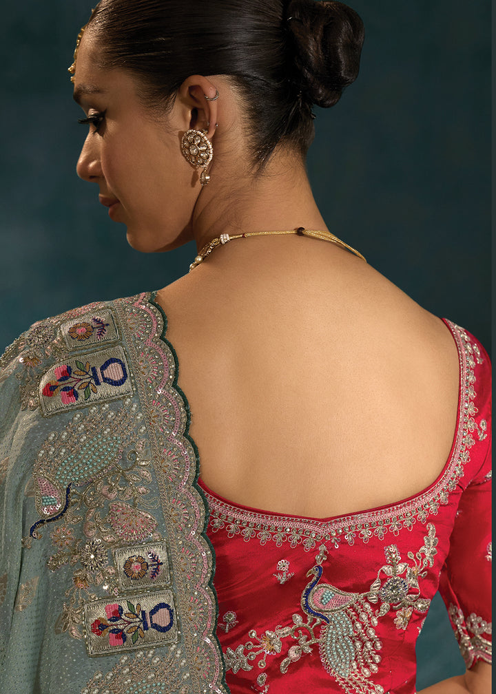 Buy Gray Cut Dana & Mirror Work Designer Saree Online in US, UK, Canada, France, Germany, Italy, Denmark, Singapore, Belgium, UAE & Worldwide at Empress.