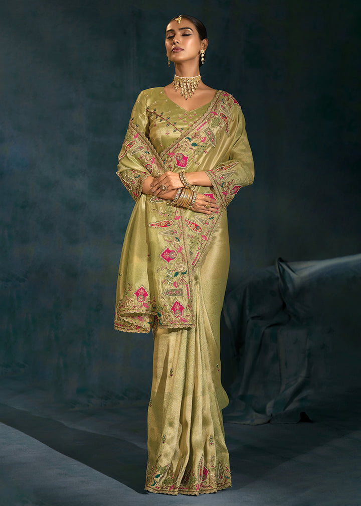 Buy Green Cut Dana & Mirror Work Designer Saree Online in US, UK, Canada, France, Germany, Italy, Denmark, Singapore, Belgium, UAE & Worldwide at Empress.