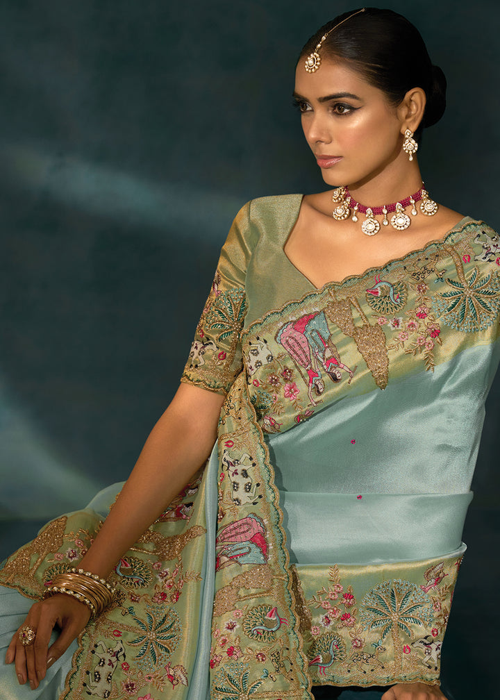 Buy Sea Green Cut Dana & Mirror Work Designer Saree Online in US, UK, Canada, France, Germany, Italy, Denmark, Singapore, Belgium, UAE & Worldwide at Empress.
