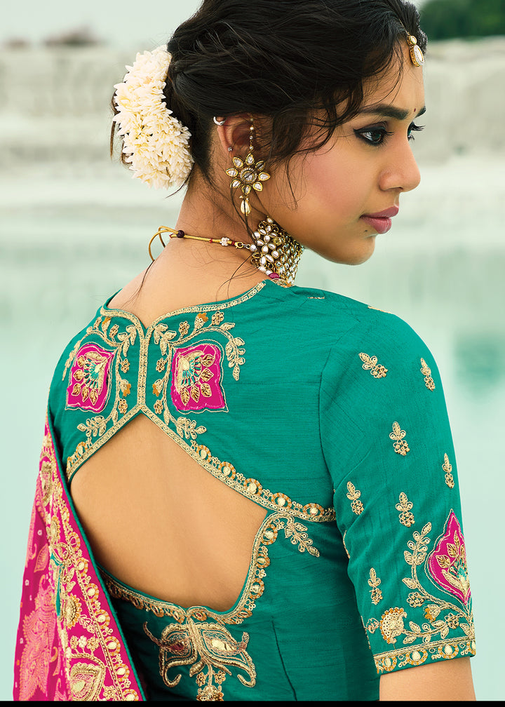 Buy Traditional Rani Embroidered Bandhej Designer Saree Online in US, UK, Canada, France, Germany, Italy, Denmark, Singapore, Belgium & Worldwide at Empress.