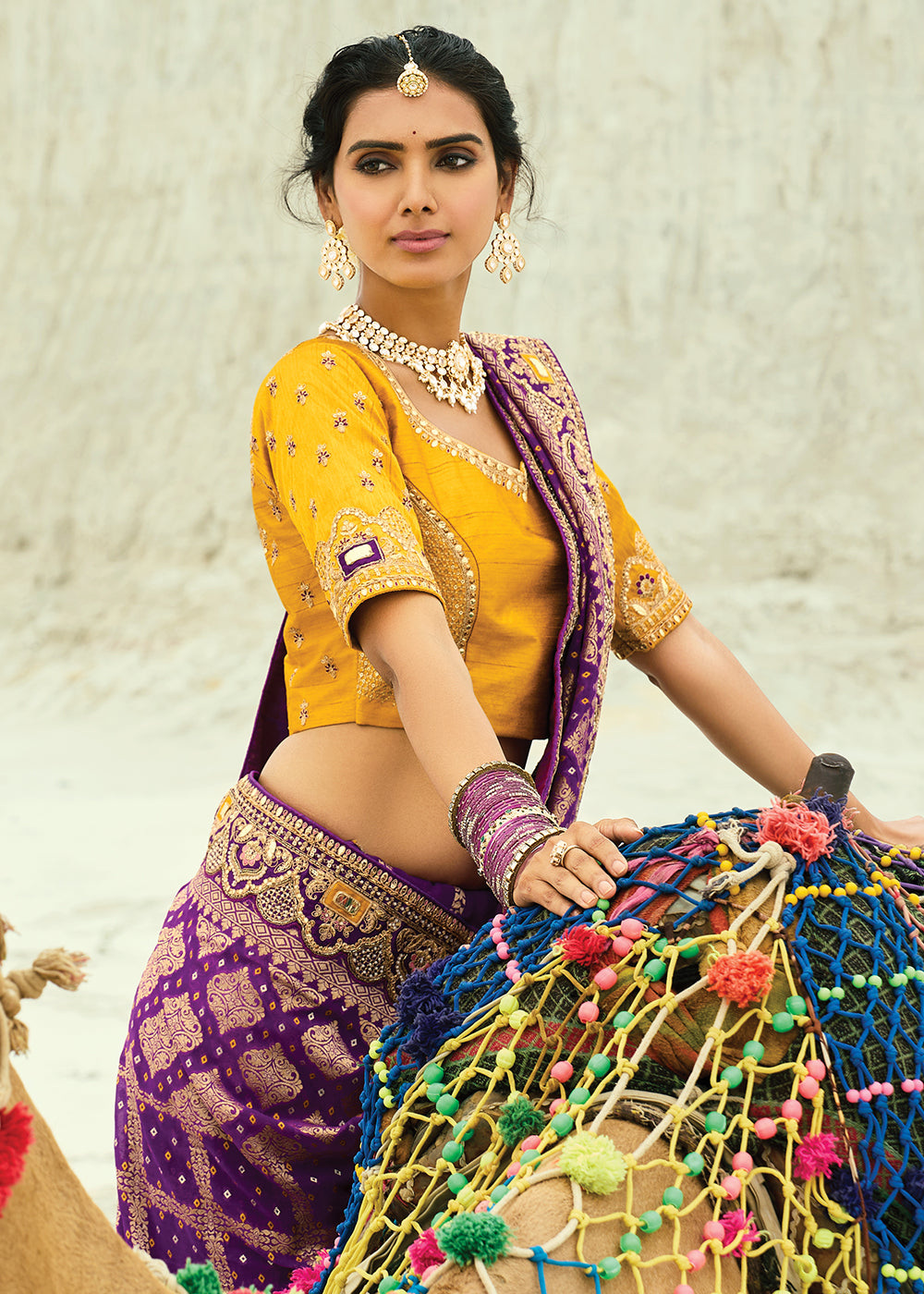 Buy Traditional Wine Embroidered Bandhej Designer Saree Online in US, UK, Canada, France, Germany, Italy, Denmark, Singapore, Belgium & Worldwide at Empress.