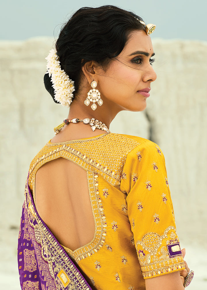 Buy Traditional Wine Embroidered Bandhej Designer Saree Online in US, UK, Canada, France, Germany, Italy, Denmark, Singapore, Belgium & Worldwide at Empress.