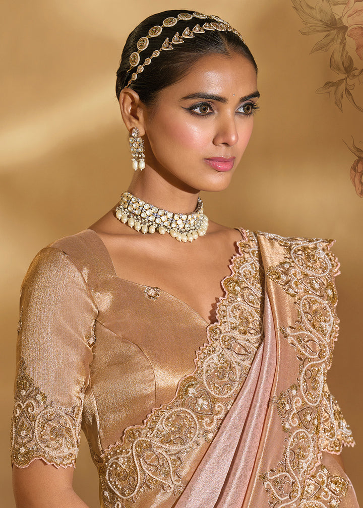 Buy Traditional Pink Heavy Embroidered Wedding Bridal Saree Online in US, UK, Canada, France, Germany, Denmark, Belgium, Sweden, Greece & Worldwide at Empress.