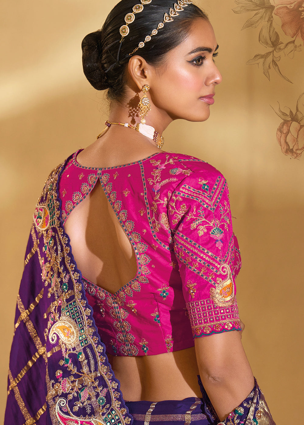 Buy Traditional Purple Heavy Embroidered Wedding Bridal Saree Online in US, UK, Canada, France, Germany, Denmark, Belgium, Sweden, UAE & Worldwide at Empress.